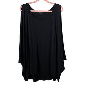 Eileen Fisher Top Womens XL Black Batwing Knit Stretch Draped Tunic Lagenlook